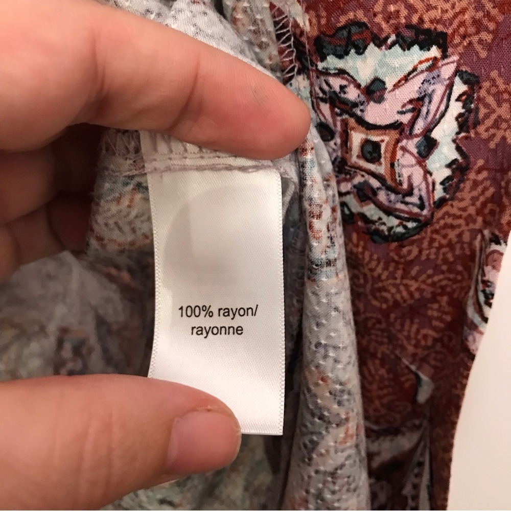 Maurices Floral Kimono Long Length Purple Brown Border Print Size 0X - Picture 14 of 15